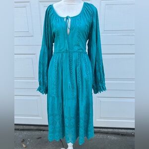 Women's Tolani eyeslet aqua blue maxi dress XL